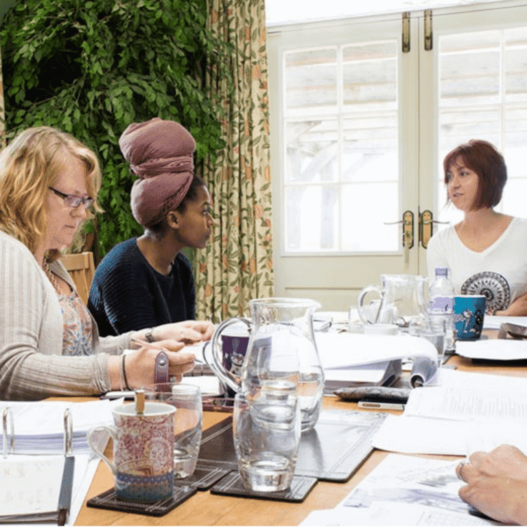Team meeting at Raw Horizons discussing project strategies and collaboration.